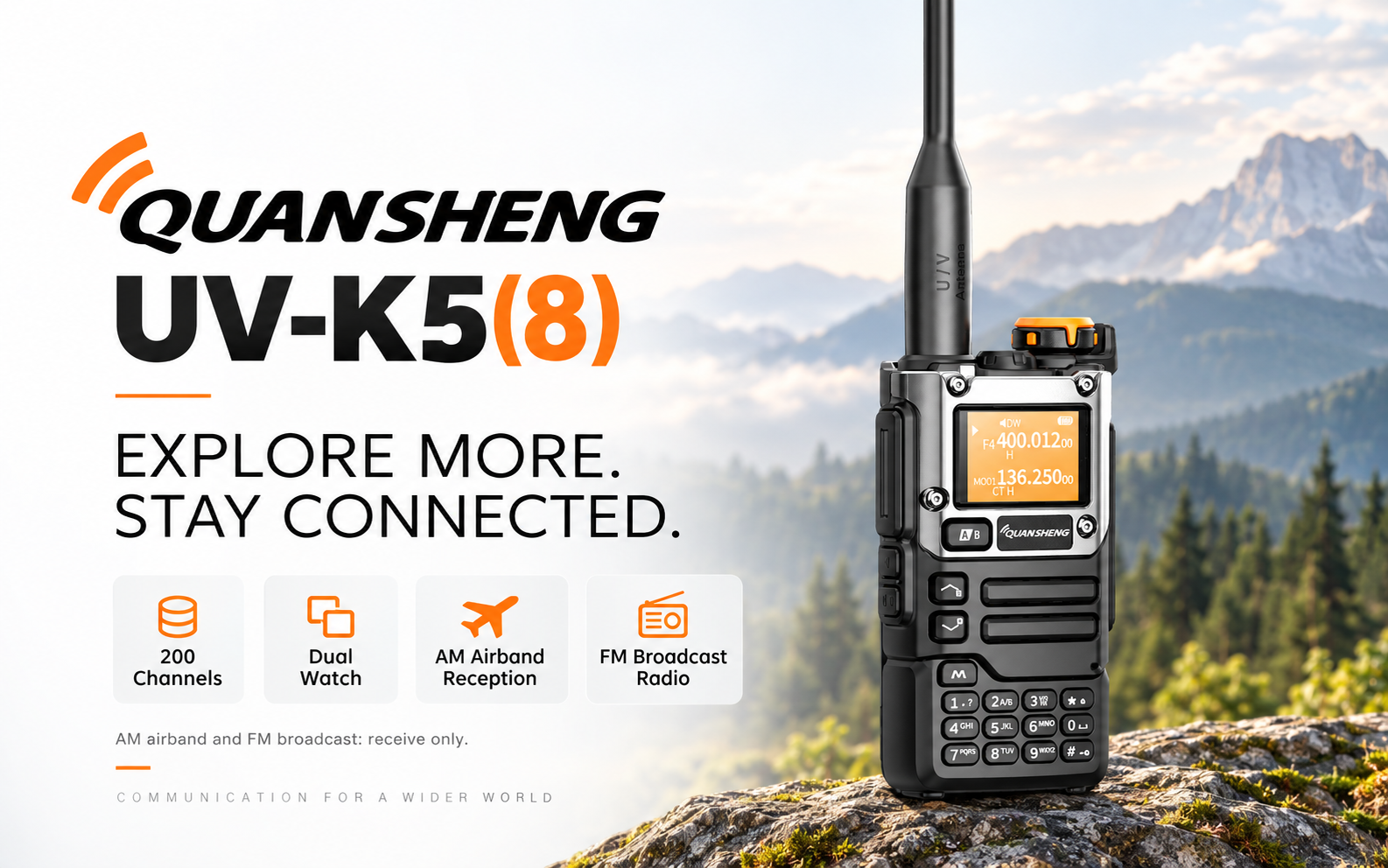 QUANSHENG UV-K5(8) handheld radio for outdoor radio activities, with 200 channels and dual watch