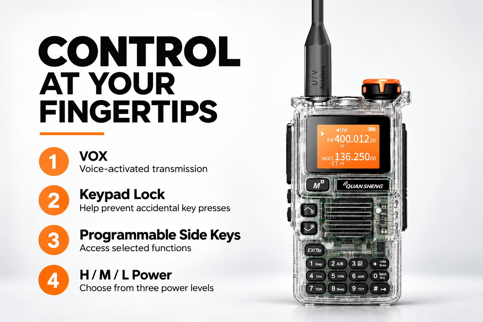 VOX keypad lock programmable side keys and power levels