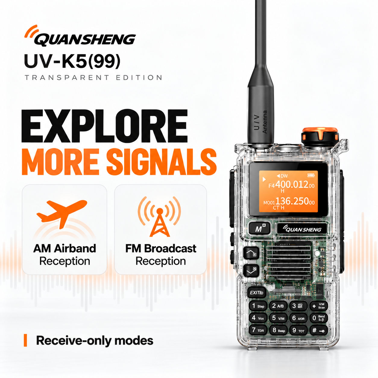 AM airband and FM broadcast receive-only modes