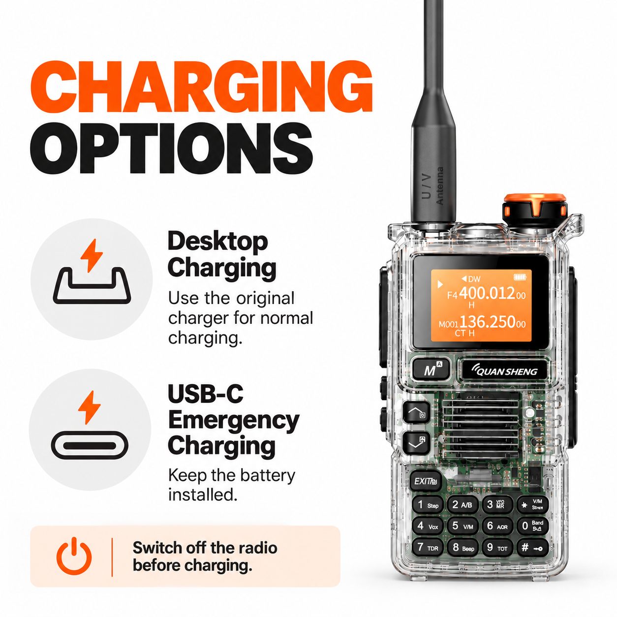 Desktop charging and USB-C emergency charging