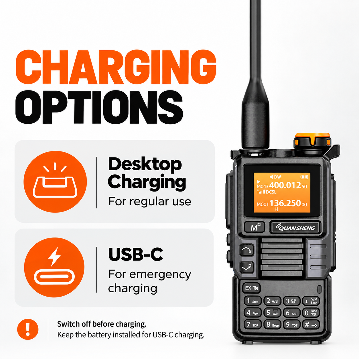 UV-K5(99) Gray Edition desktop and USB-C emergency charging