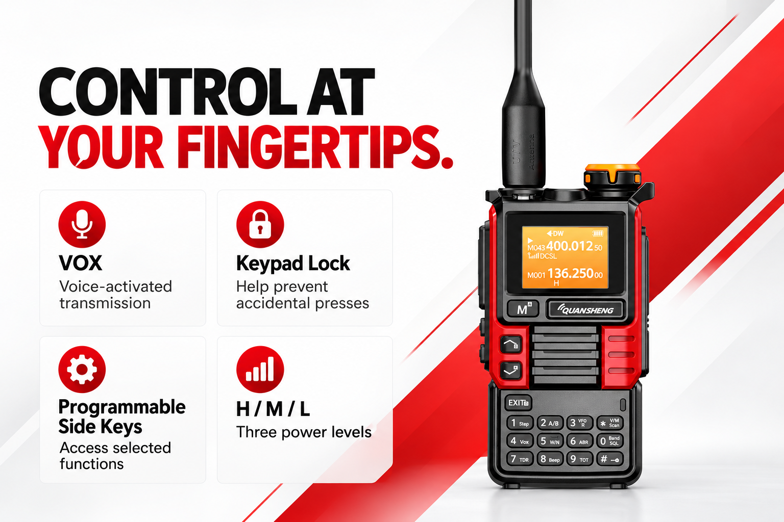 VOX keypad lock programmable side keys and power settings