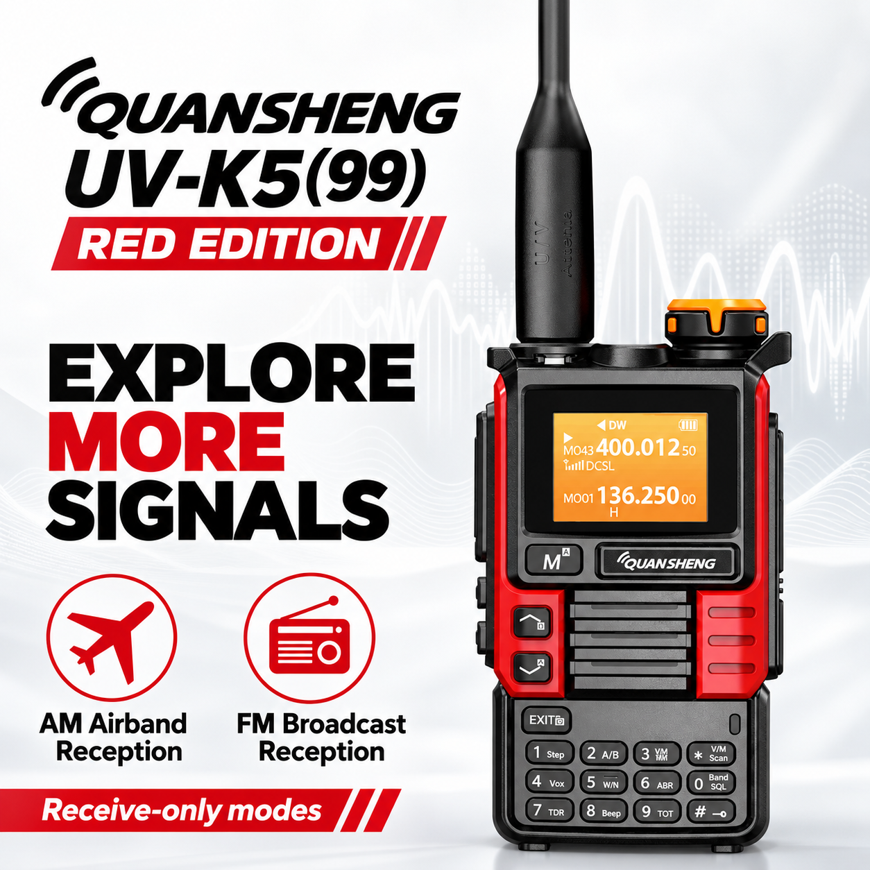 UV-K5(99) Red Edition AM airband and FM broadcast receive-only modes