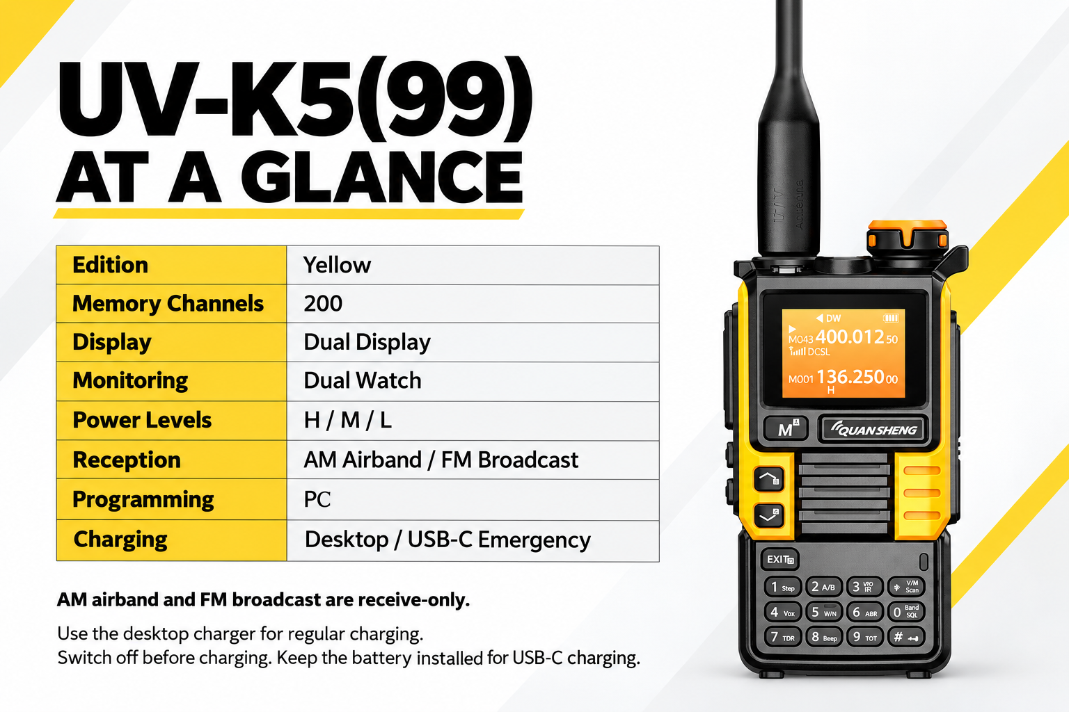 UV-K5(99) Yellow Edition specifications