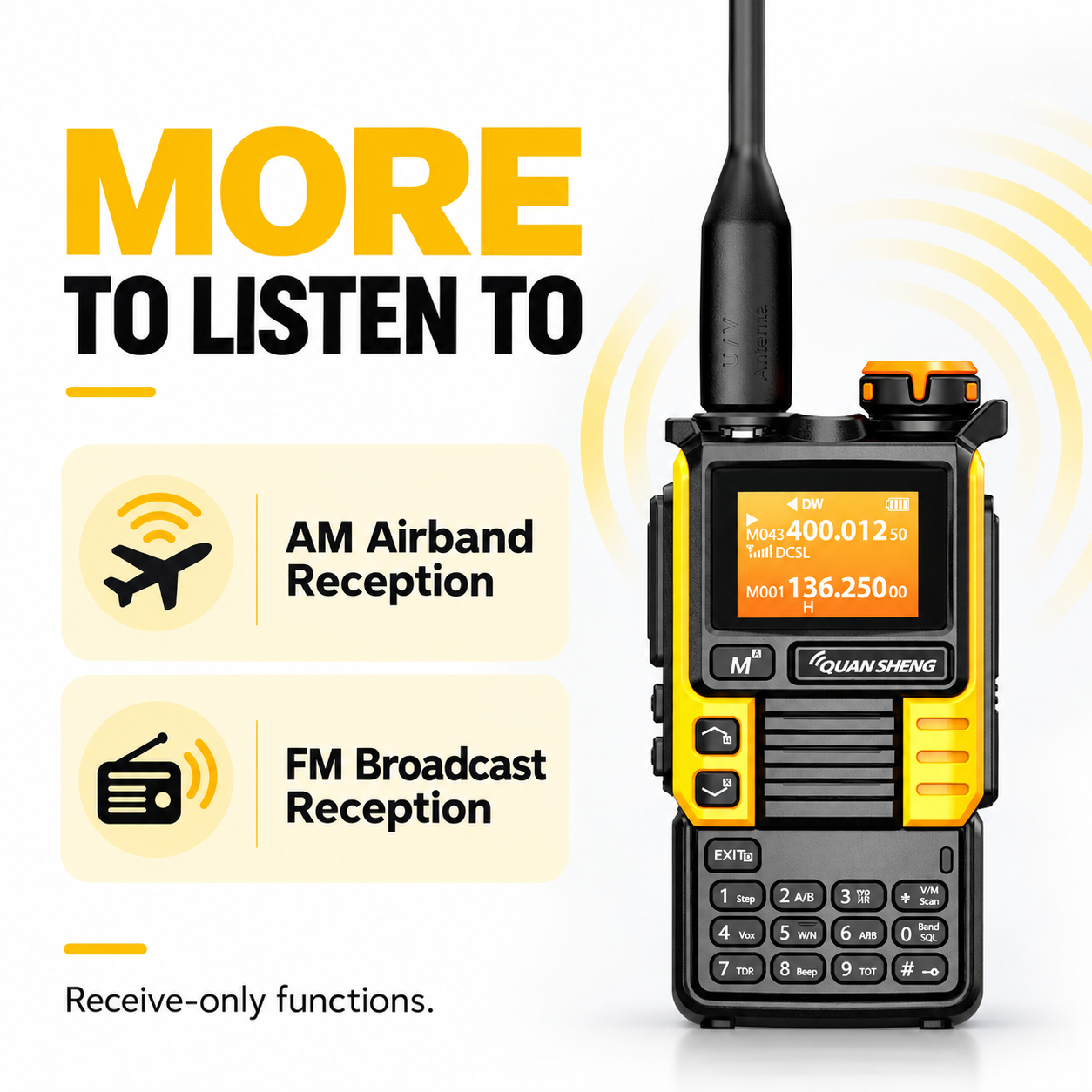UV-K5(99) Yellow Edition AM airband and FM broadcast receive-only modes