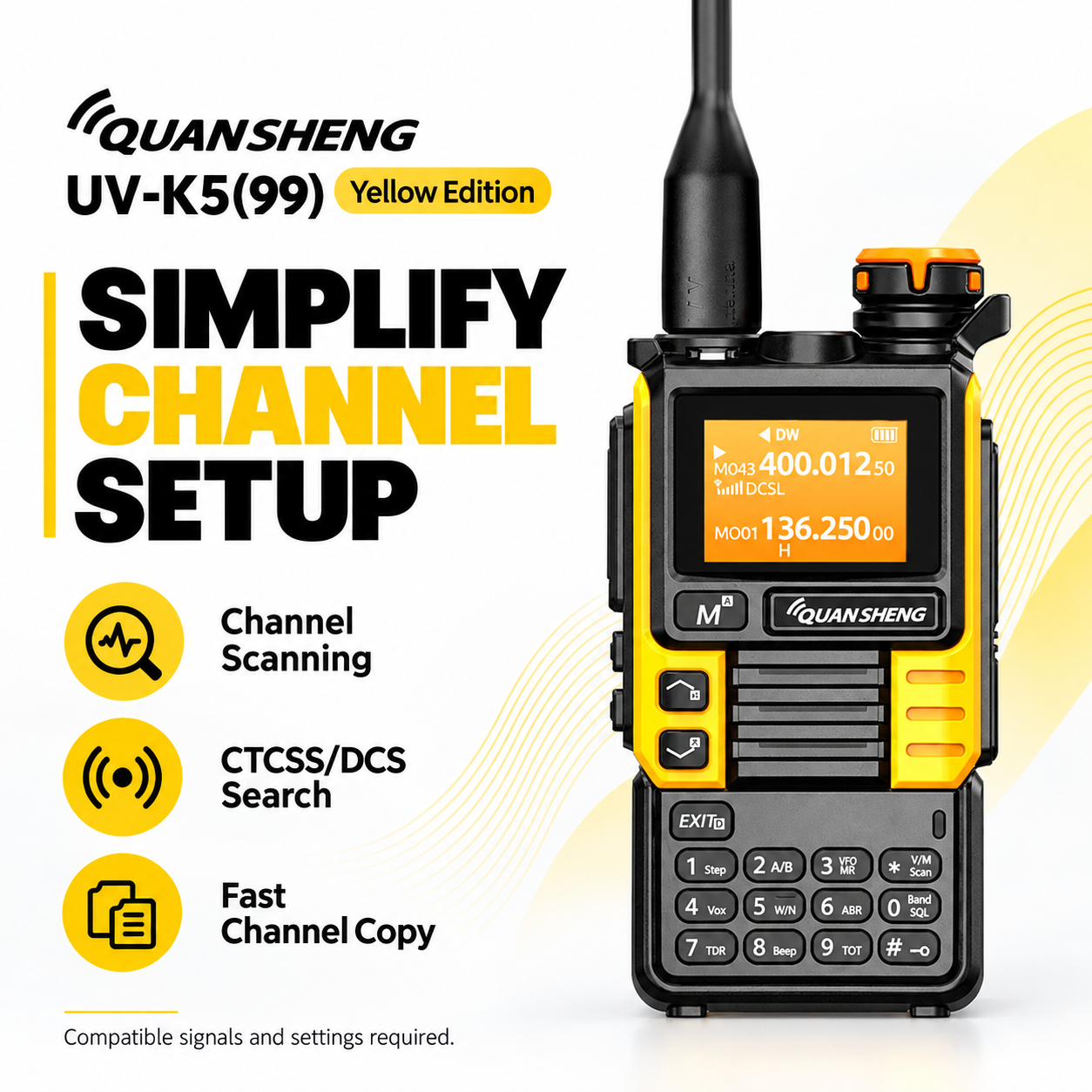 UV-K5(99) Yellow Edition channel scanning CTCSS DCS search and fast channel copy