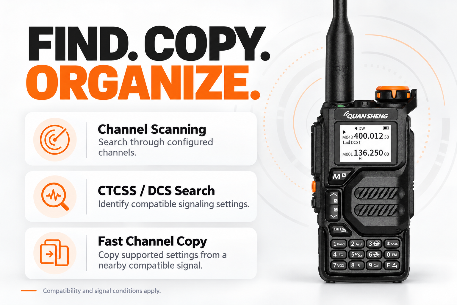 QUANSHENG UV-K5 channel scanning, CTCSS DCS search and fast channel copy