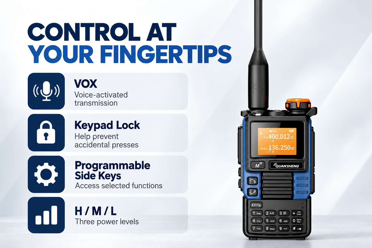 UV-K5(99) Blue Edition VOX keypad lock side keys and power controls