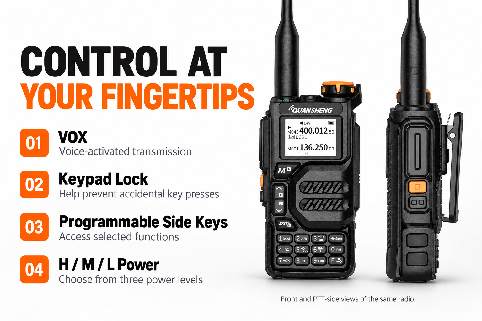QUANSHENG UV-K5 VOX, keypad lock, programmable side keys and power settings