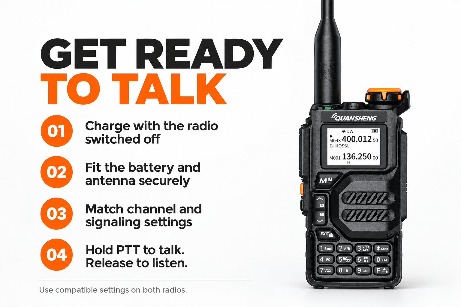 QUANSHENG UV-K5 setup and push-to-talk operating steps