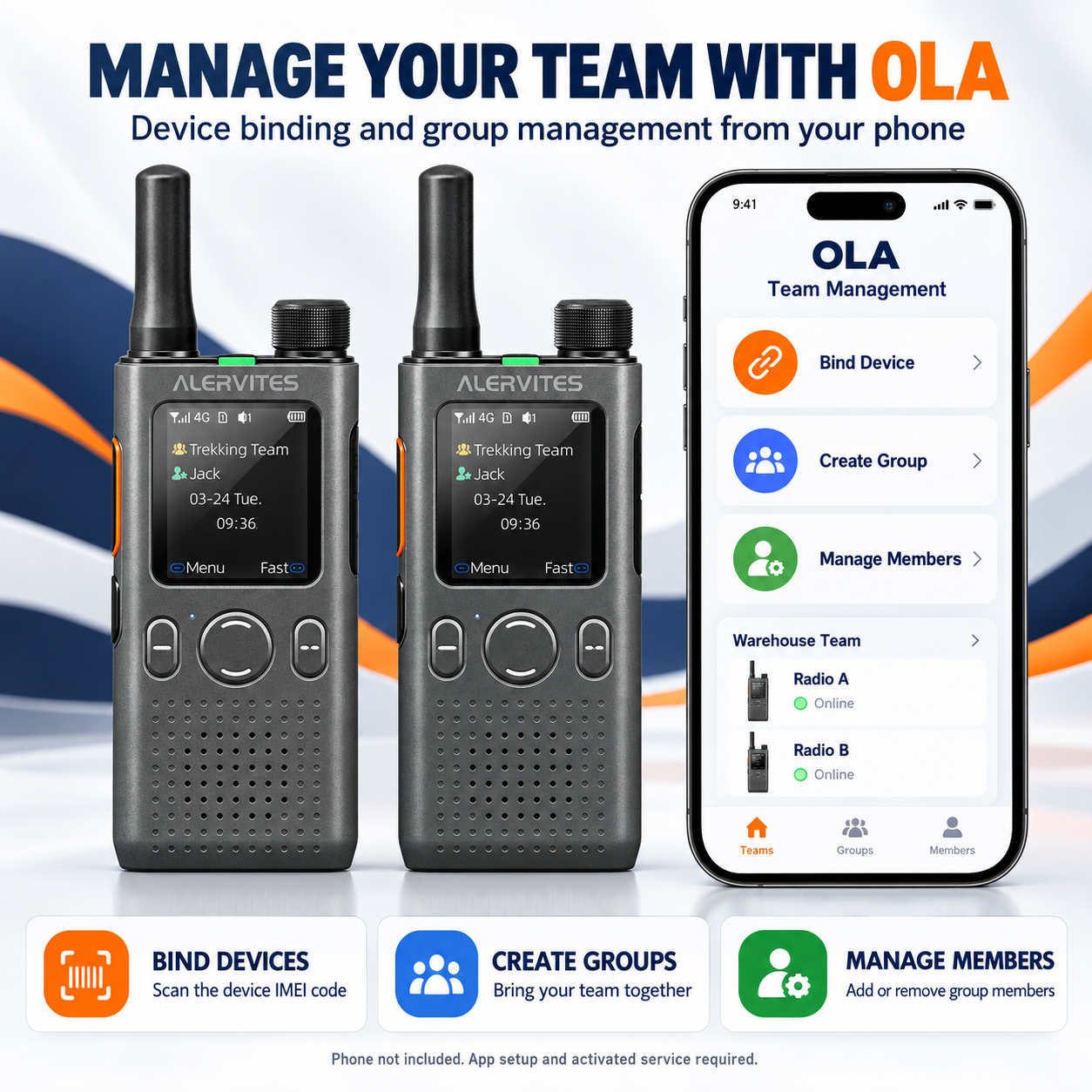 ALERVITES POC-AT1 group management through the OLA Radio app