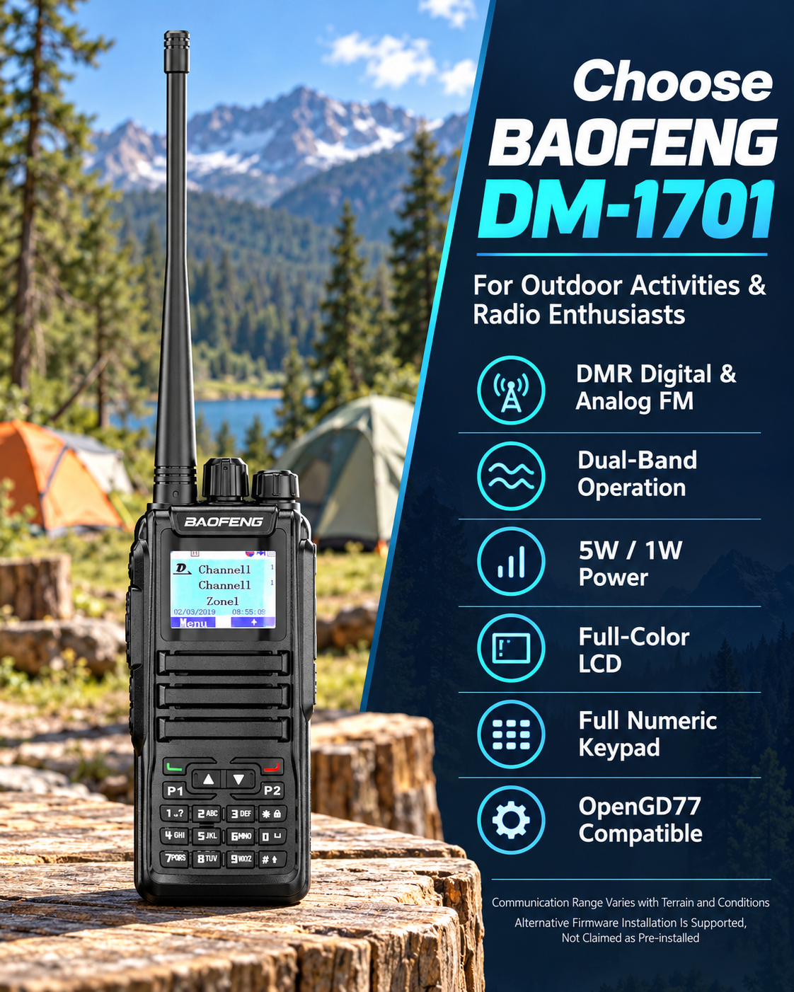 BAOFENG DM-1701 handheld radio in an outdoor setting