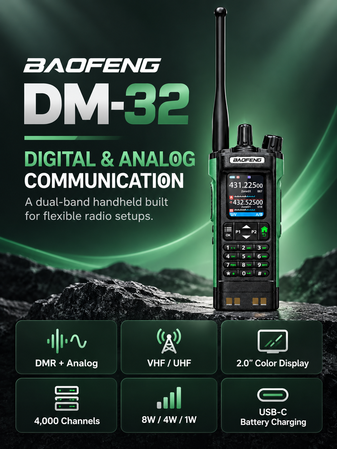 BAOFENG DM-32 digital and analog dual-band radio feature overview