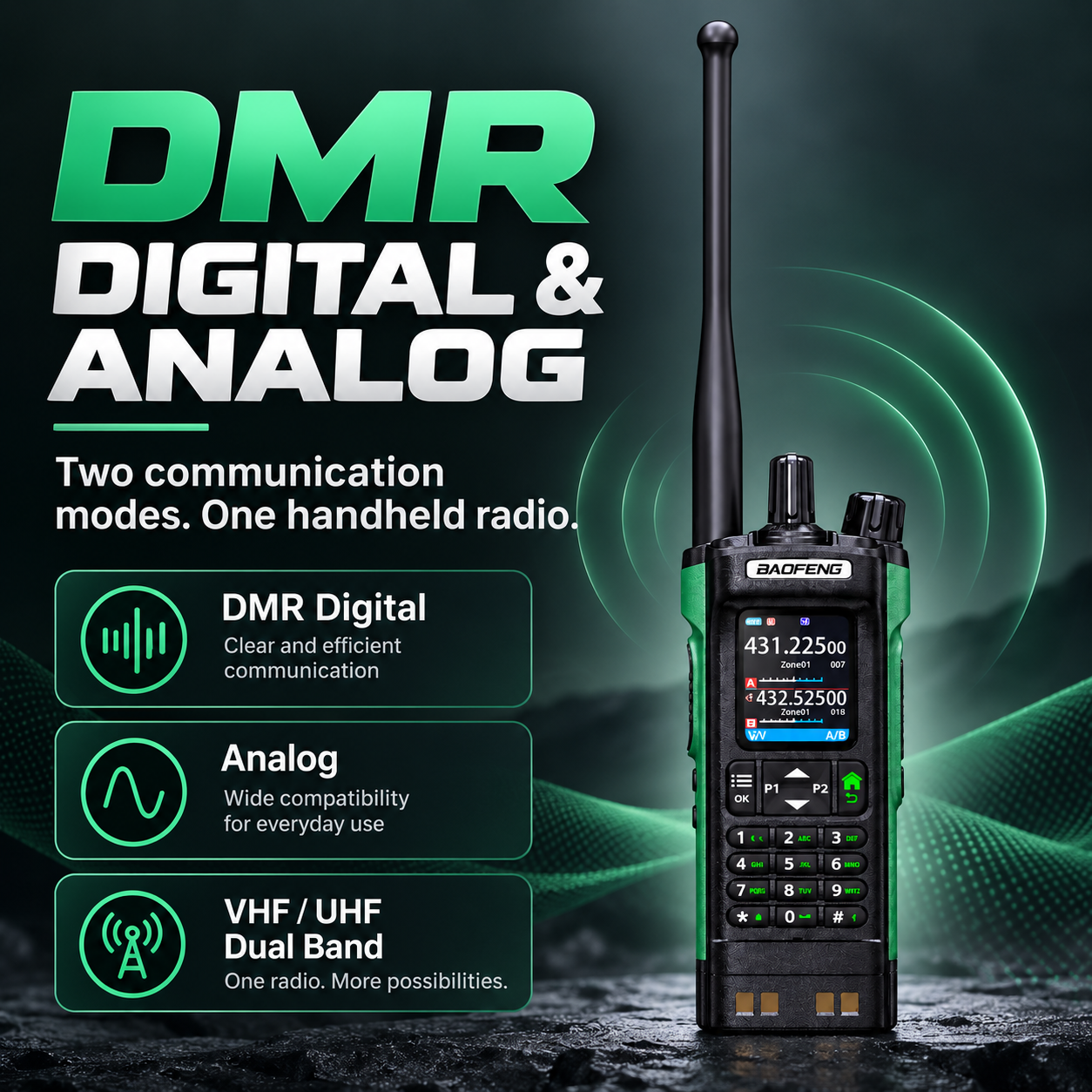 BAOFENG DM-32 supporting DMR digital and analog dual-band communication
