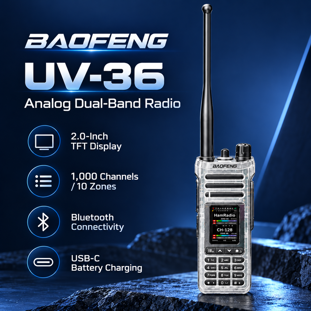 BAOFENG UV-36 transparent analog dual-band radio