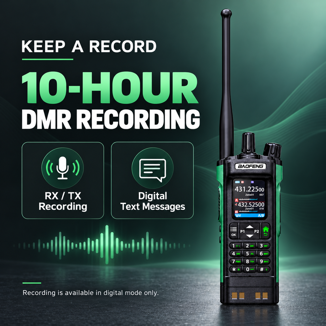 BAOFENG DM-32 digital voice recording and text messaging features