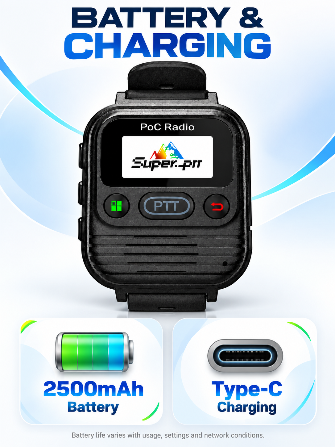 M2 2500mAh battery capacity and Type-C charging.