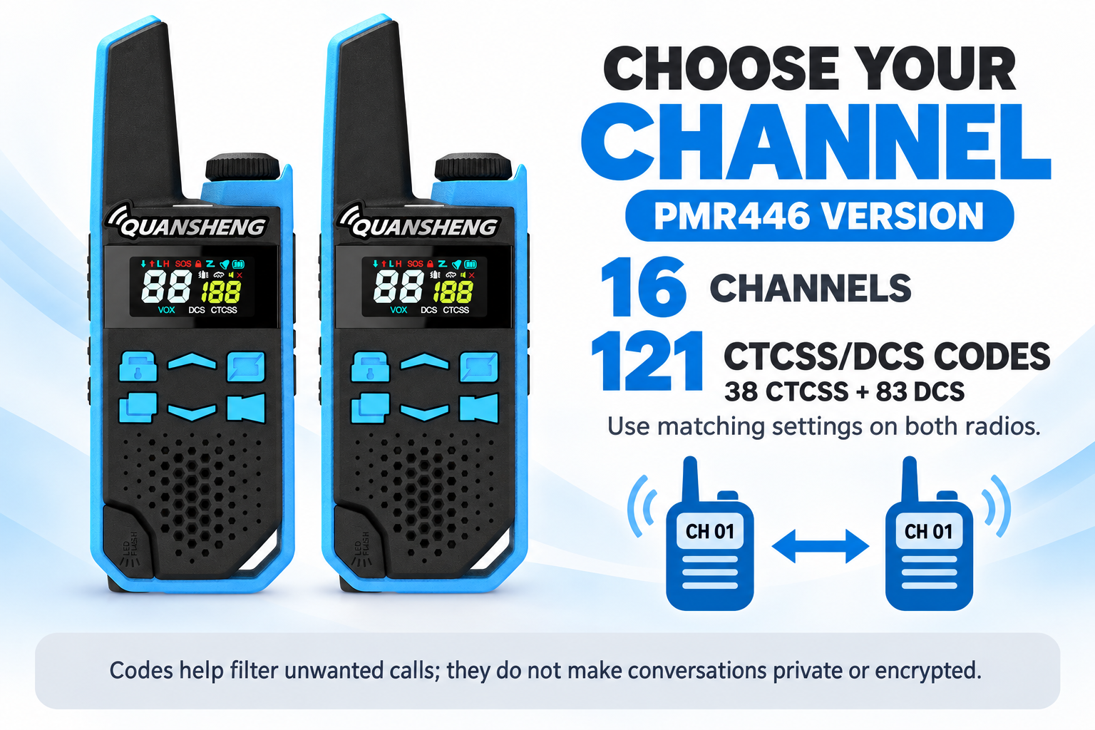 QUANSHENG TG-FR1 PMR446 — 16 Channels and CTCSS DCS explanation