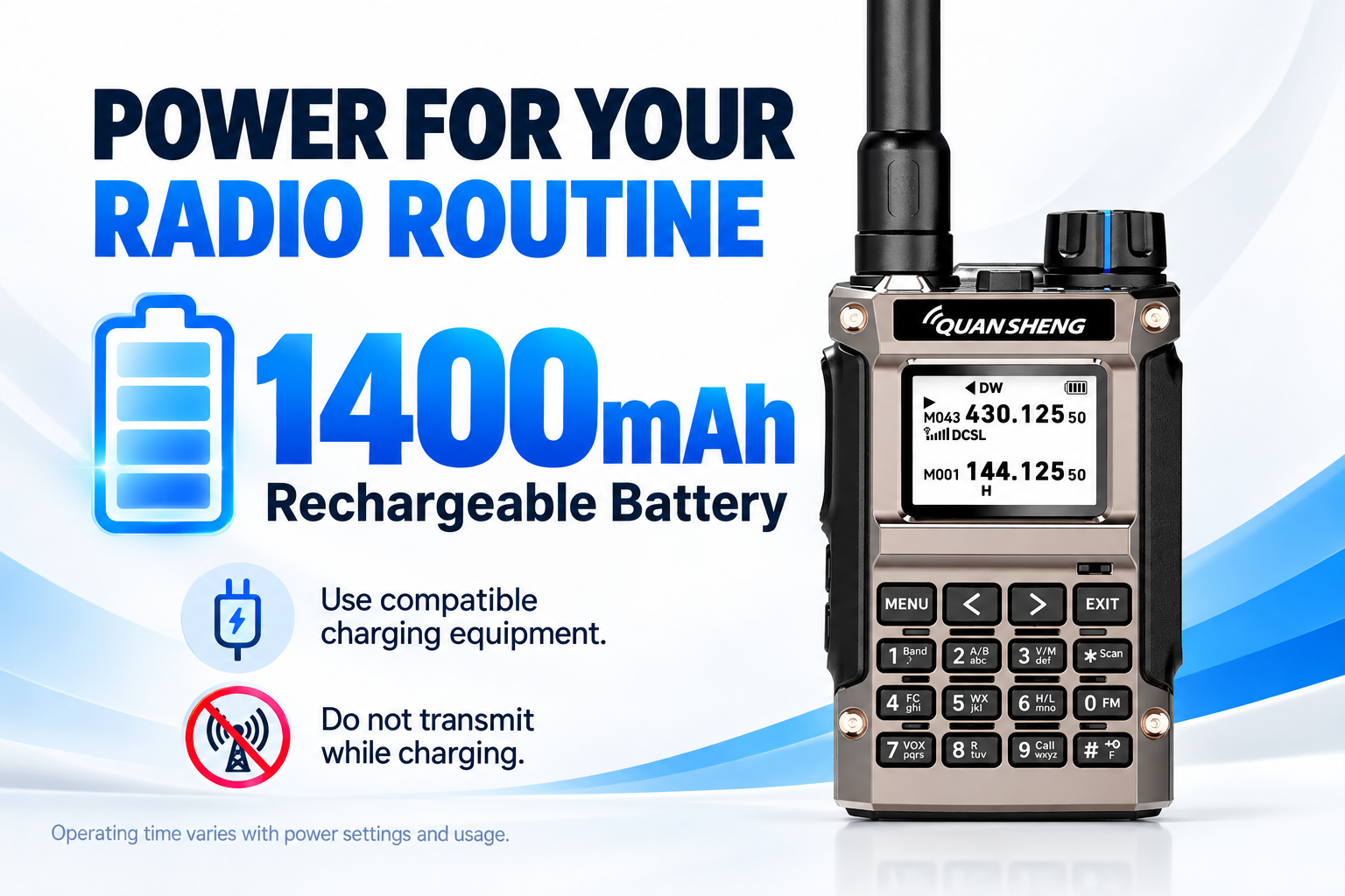 QUANSHENG UV-K1(8) 1400mAh battery and charging guidance