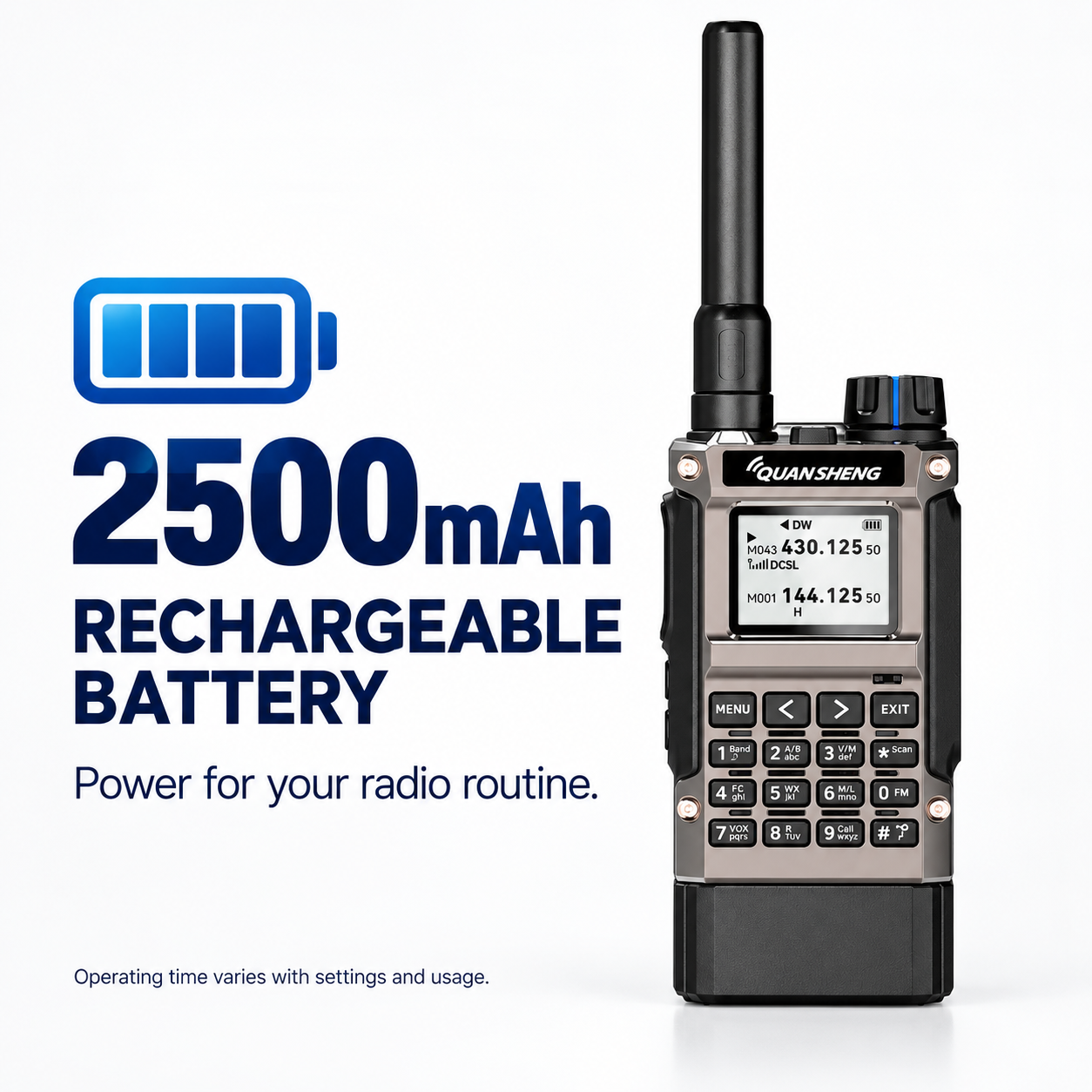QUANSHENG UV-K1(8) with 2500mAh rechargeable battery