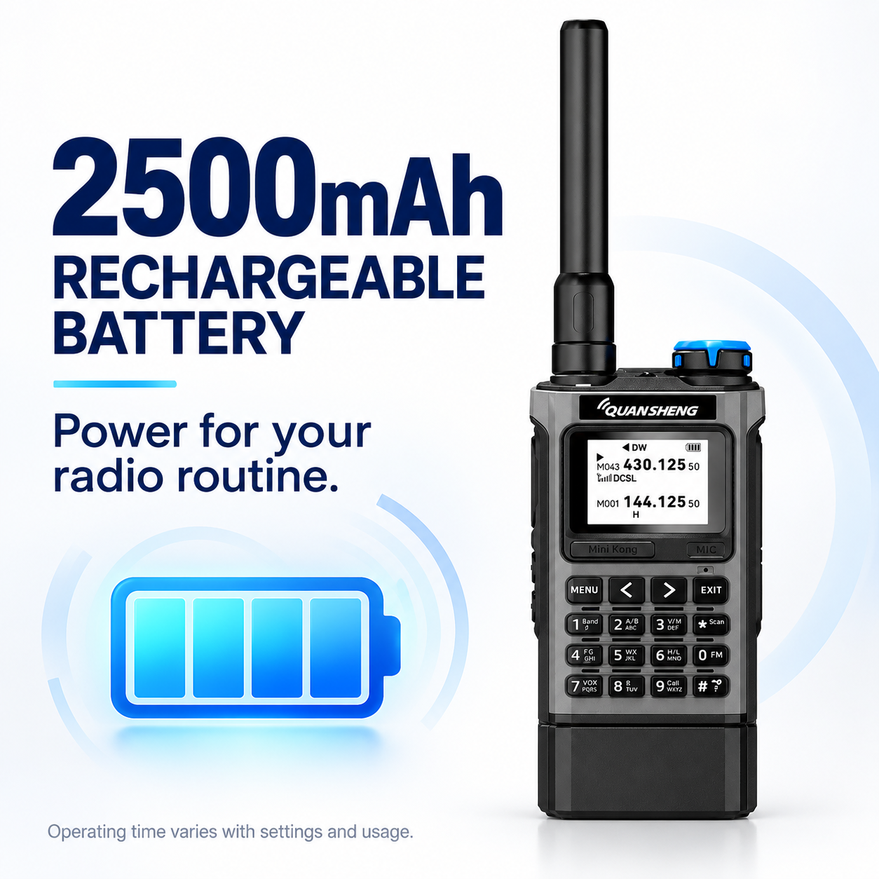 QUANSHENG UV-K1 with 2500mAh rechargeable battery