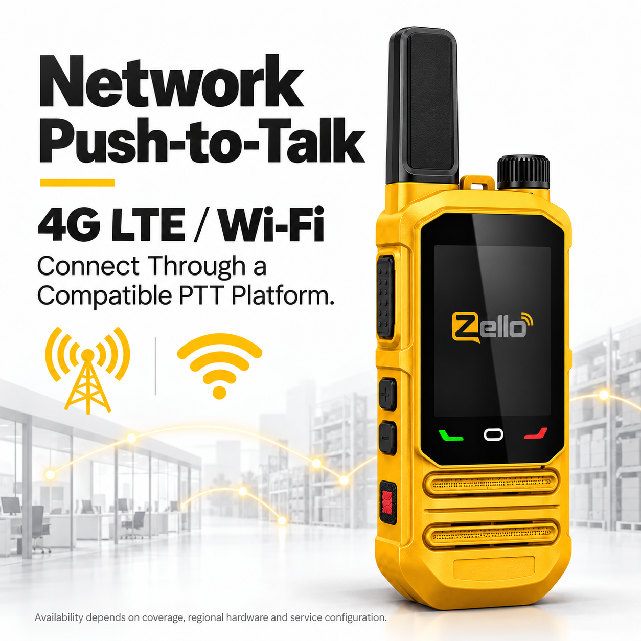 SHJ 360 network push-to-talk communication through compatible cellular data or Wi-Fi