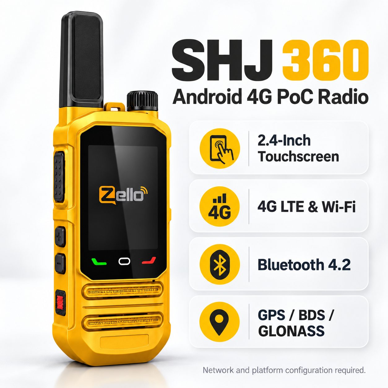 SHJ 360 Android 4G PoC radio with touchscreen, Wi-Fi, Bluetooth and positioning