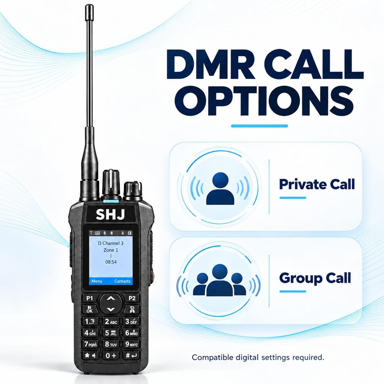 SHJ R7 digital private and group call options