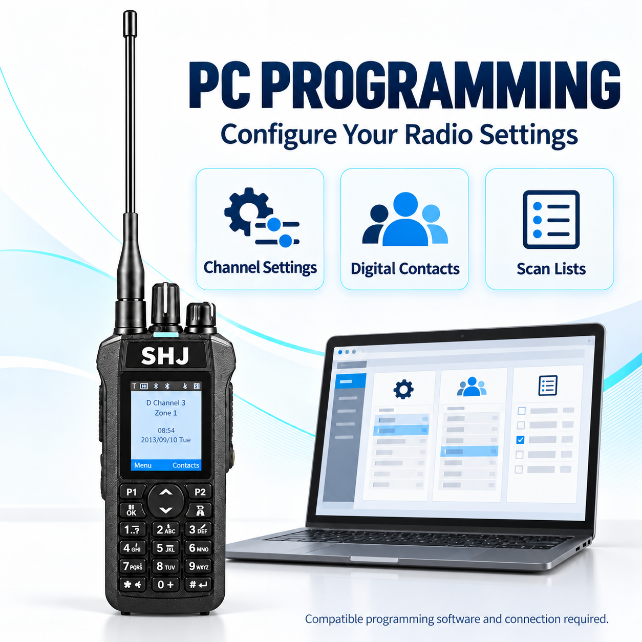 SHJ R7 PC programming with compatible software and connection equipment