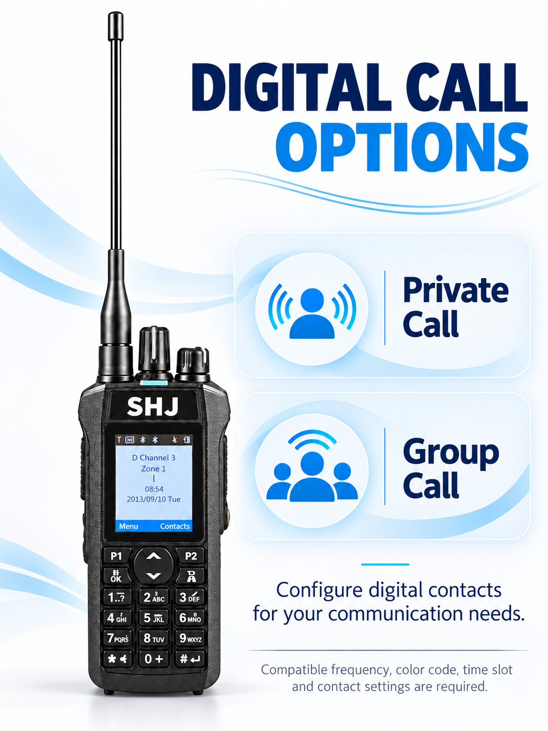 SHJ R7 DMR private and group calls with configured contacts