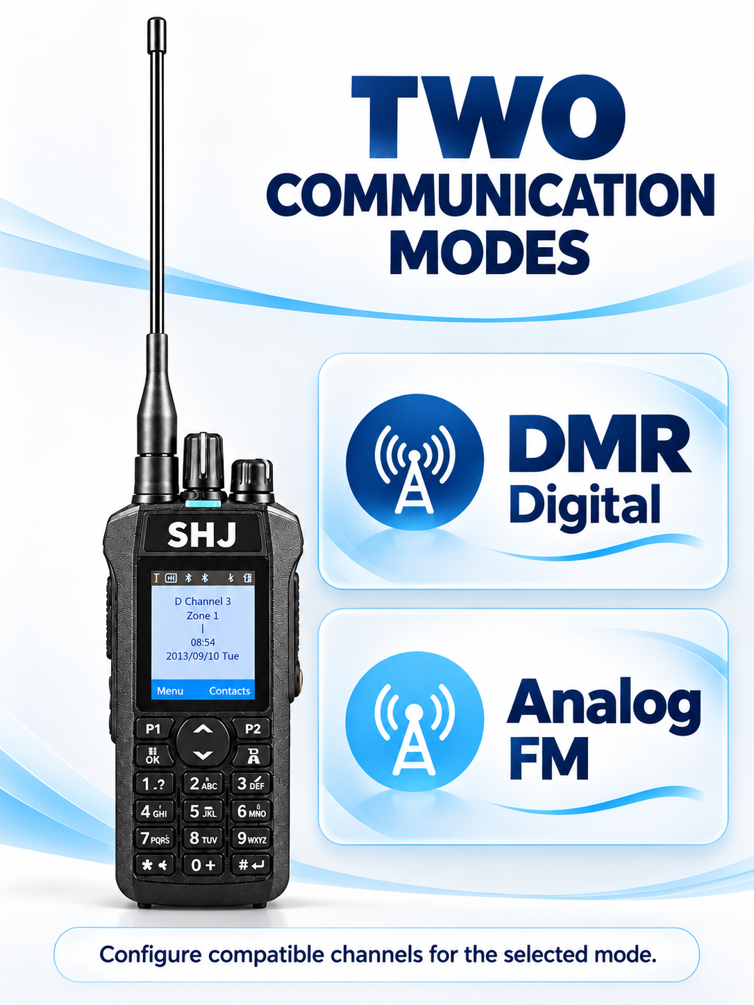 SHJ R7 DMR digital and analog radio with Bluetooth earpiece