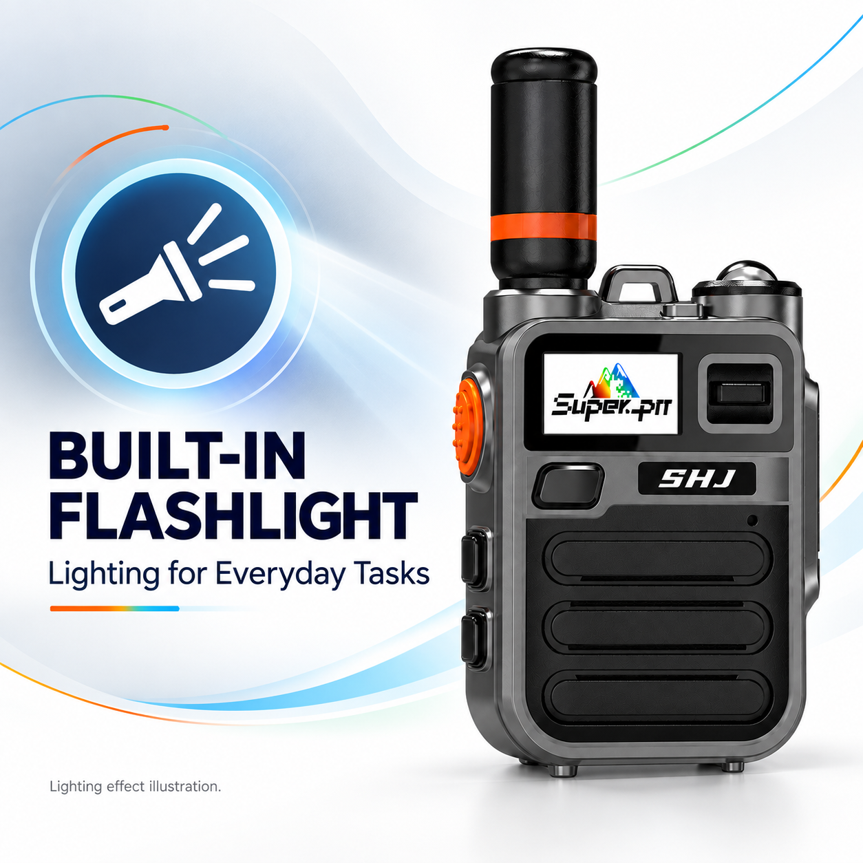 SHJ K28 radio with built-in flashlight feature.