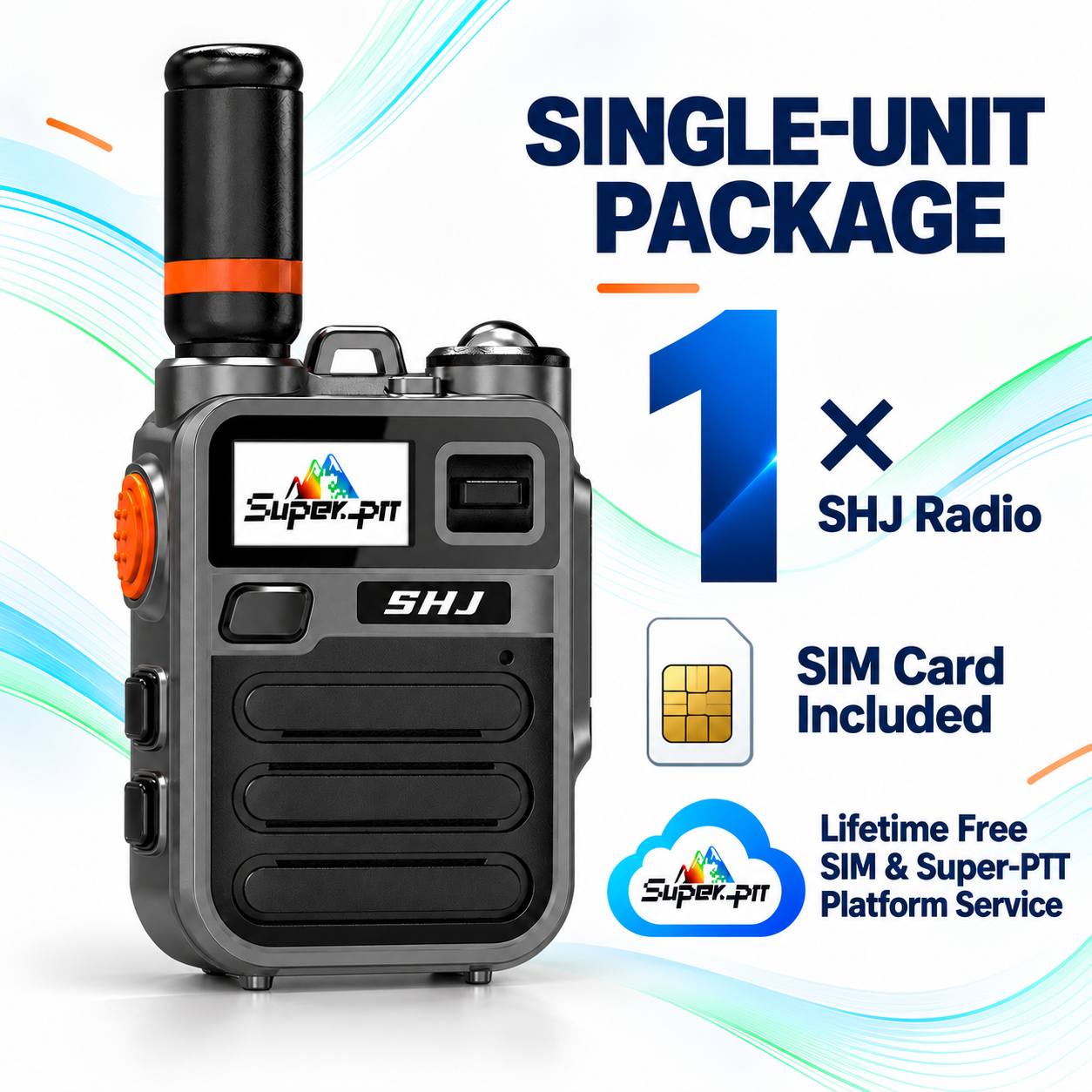 Single SHJ K28 radio with included SIM card and lifetime free services.