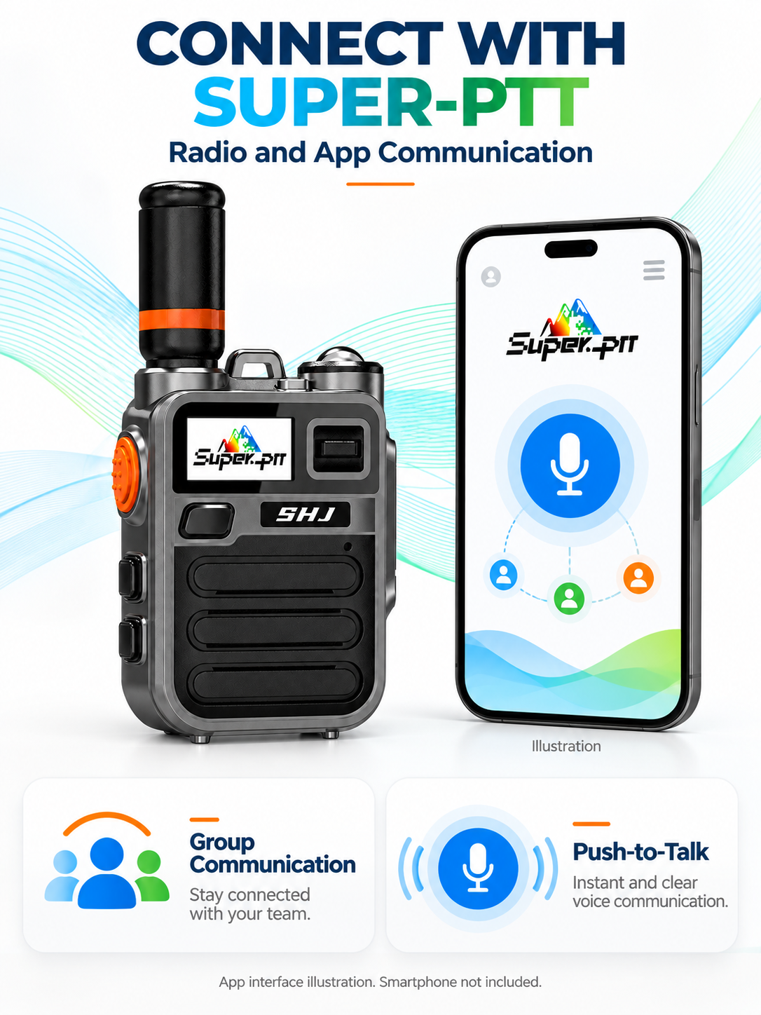 SHJ K28 communication with compatible Super-PTT app users.