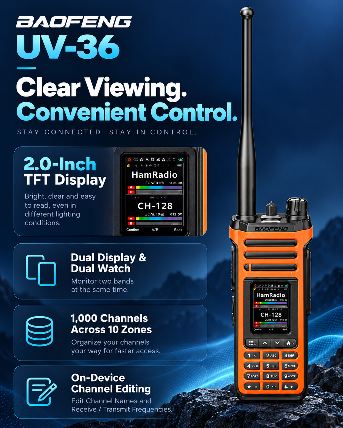 BAOFENG UV-36 TFT display and channel controls