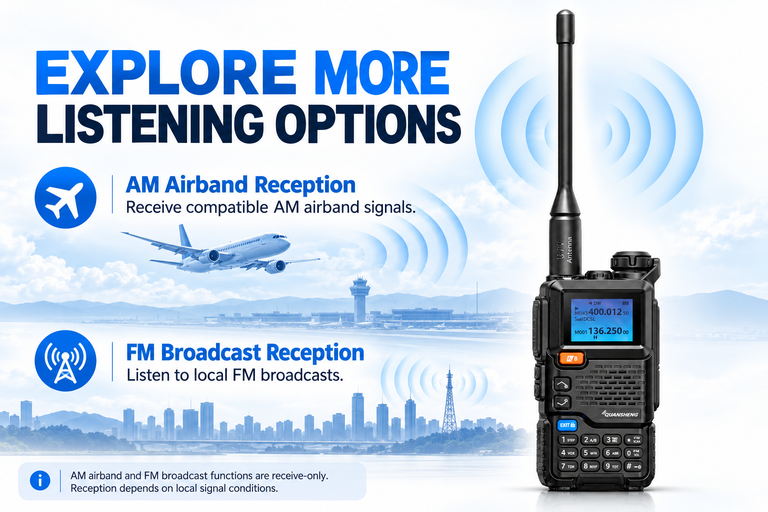QUANSHENG UV-5RPLUS AM airband and FM broadcast reception