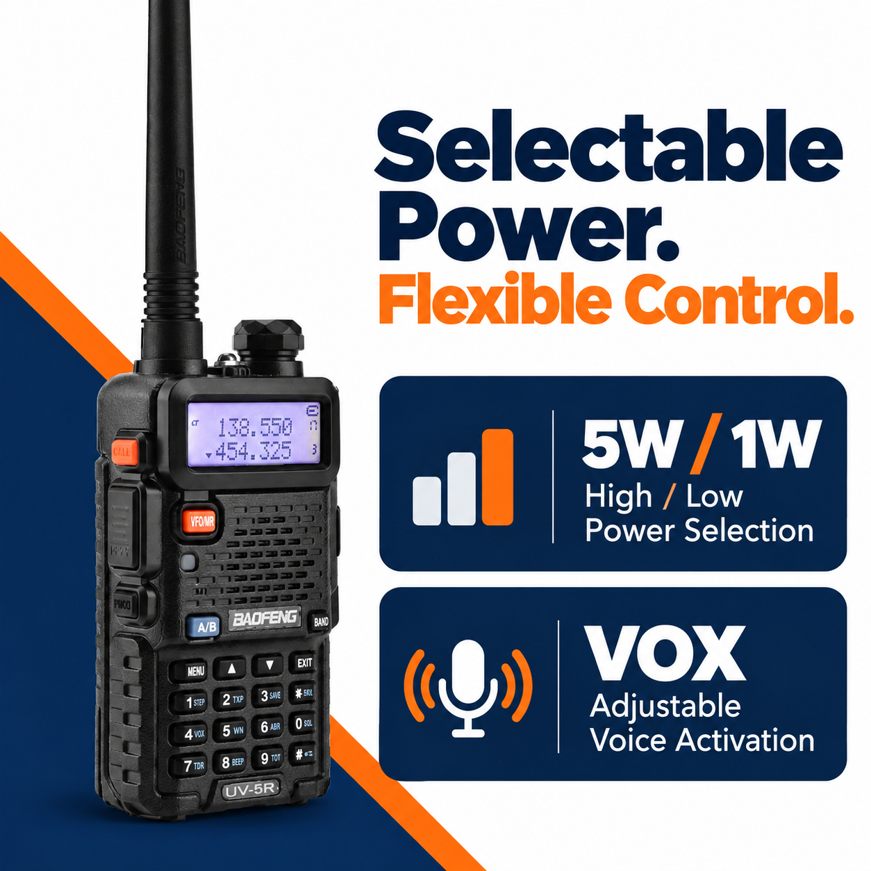 BAOFENG UV-5R 5W 1W power selection and adjustable VOX