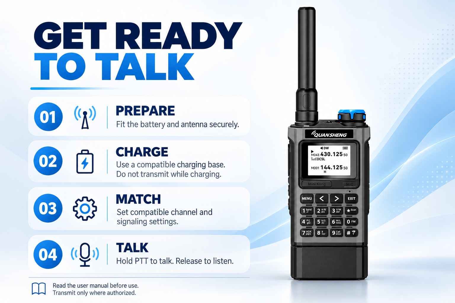 QUANSHENG UV-K1 preparation charging and operating steps