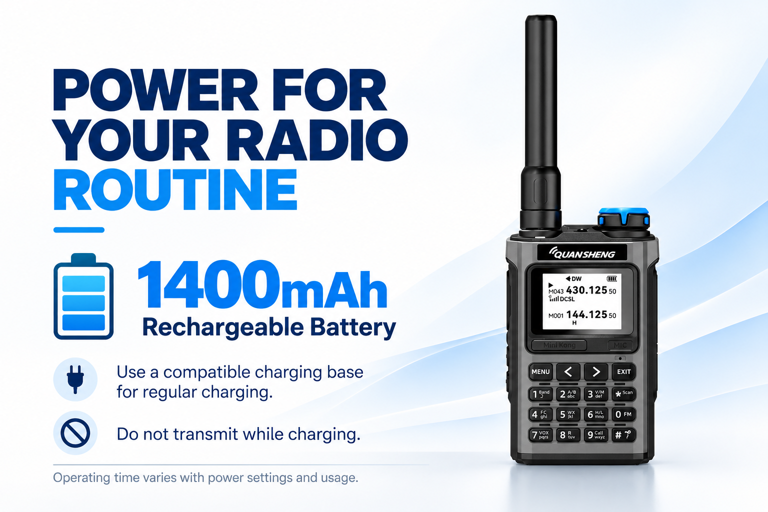 QUANSHENG UV-K1 1400mAh battery and charging guidance