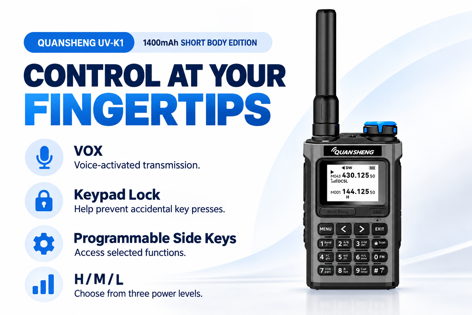 QUANSHENG UV-K1 VOX keypad lock and power settings