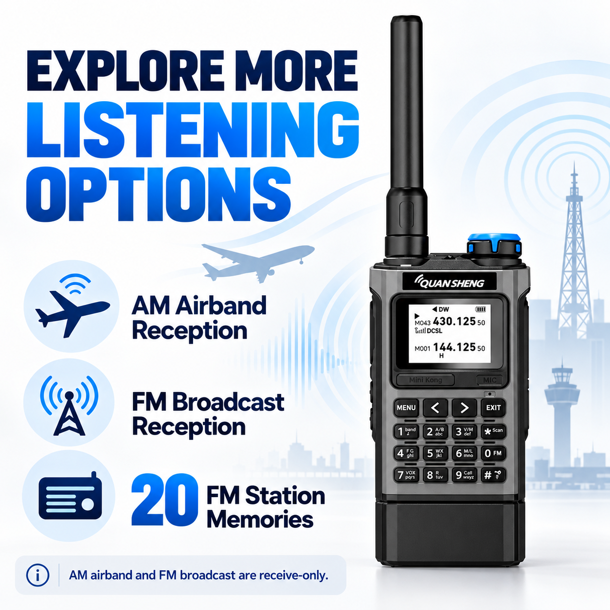 QUANSHENG UV-K1 AM airband and FM broadcast reception