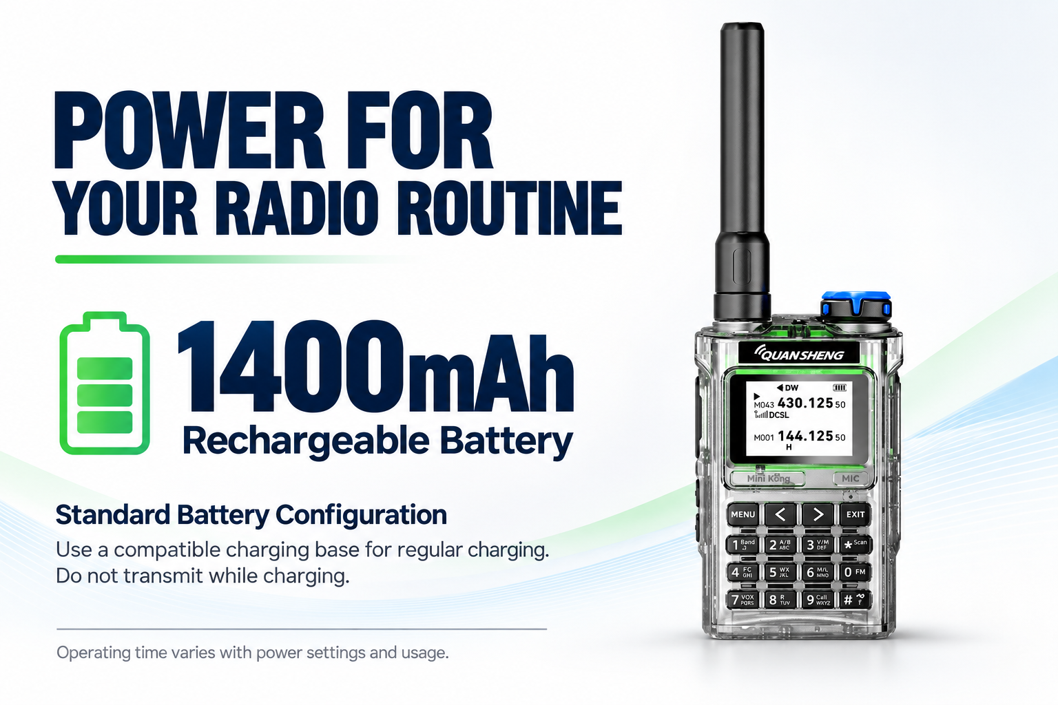 QUANSHENG UV-K1 1400mAh battery and charging guidance