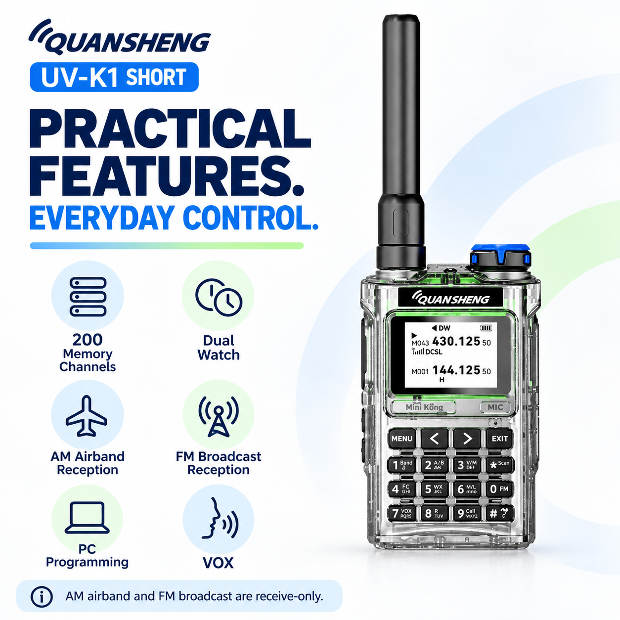 QUANSHENG UV-K1 features with 200 channels and dual watch