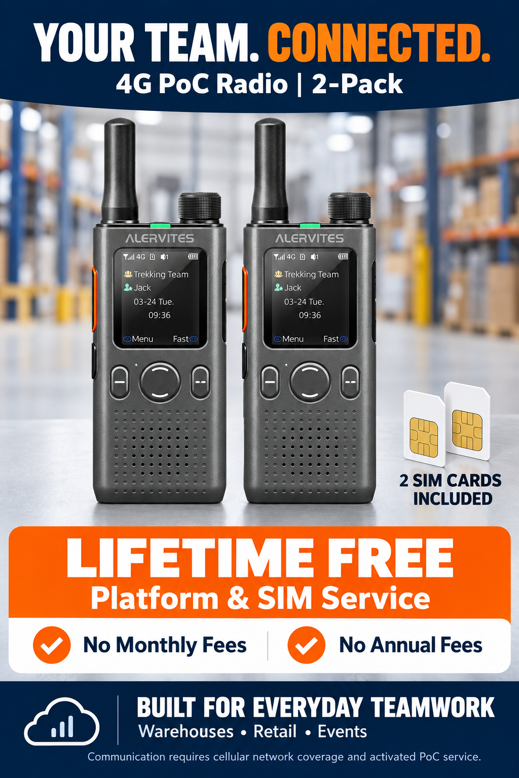 ALERVITES POC-AT1 two-radio set with lifetime-free OLA Radio and SIM service