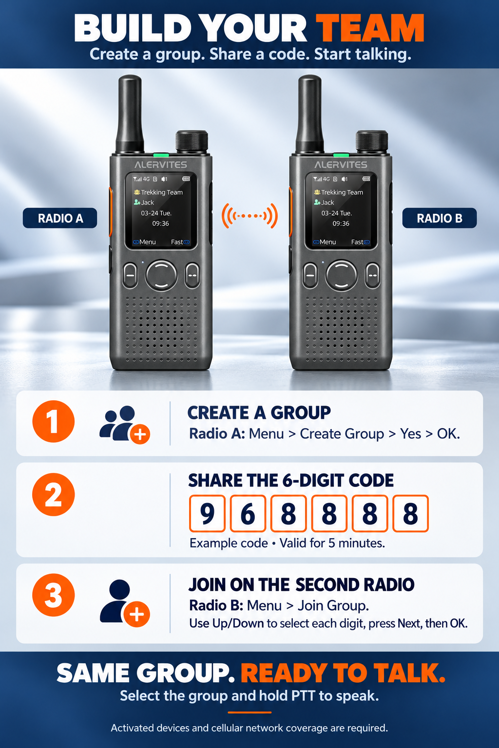 ALERVITES POC-AT1 create and join radio groups