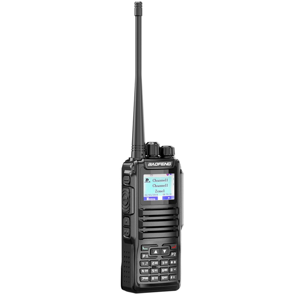 Black BAOFENG DM-1701 single handheld radio on a white background