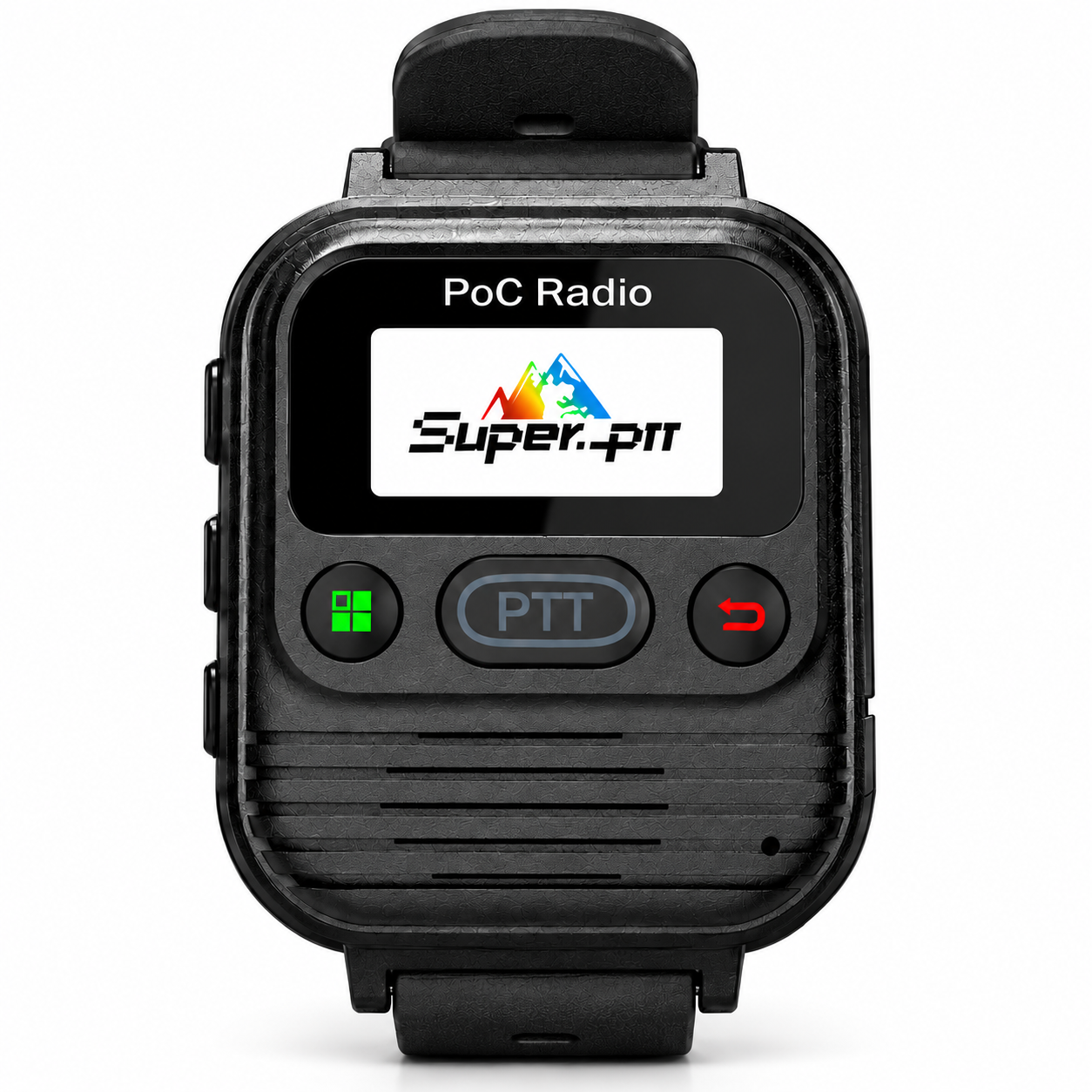 Black M2 wrist-worn PoC radio with Super-PTT screen and wrist strap.