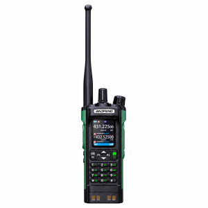 BAOFENG UV-32 black and green handheld radio on a white background