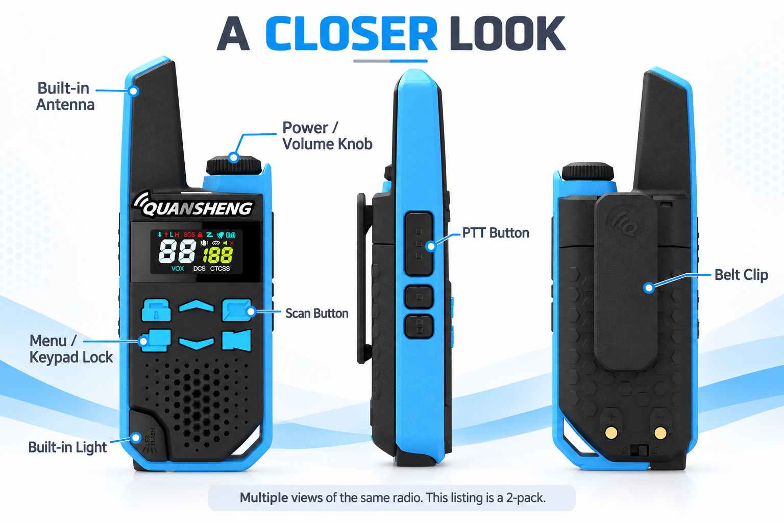 QUANSHENG TG-FR1 front side and rear views with control labels