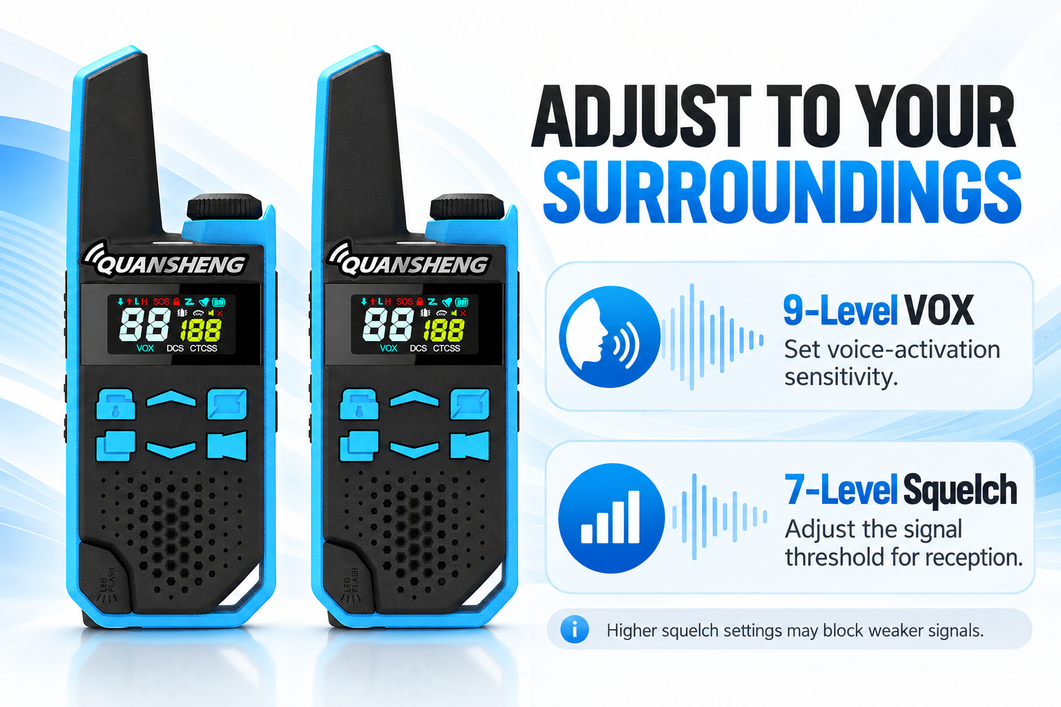 QUANSHENG TG-FR1 adjustable VOX and squelch functions